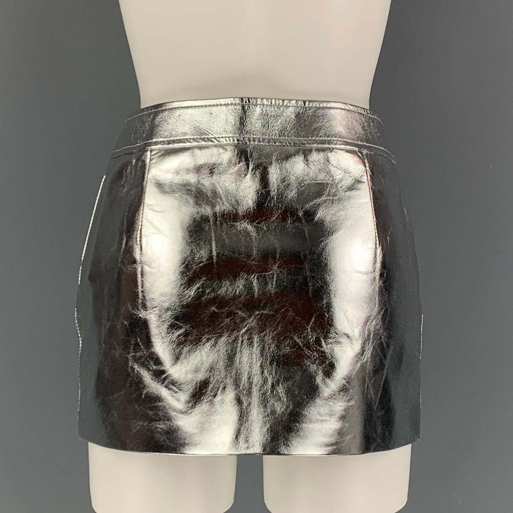 SAINT LAURENT 2022 Silver Leather High Waist Mini Skirt - Picture 3 of 7